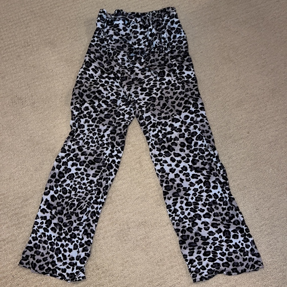 Y2K Snow Leapord Sliky soft wide leg self tie pants joggers animal